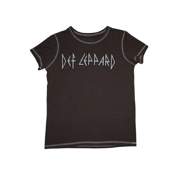 Def Leppard Band Tee Brown Graphic Rock T-Shirt by Goodie Two Sleeves Women’s XS - Picture 1 of 6